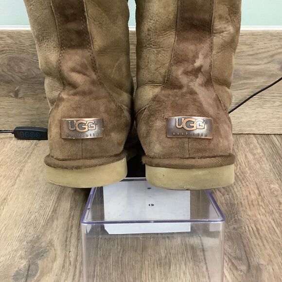 UGG Suburb Brown Suede Mid Calf Boot Womens 9 Leather Shearling Fur 5123 - Picture 6 of 8